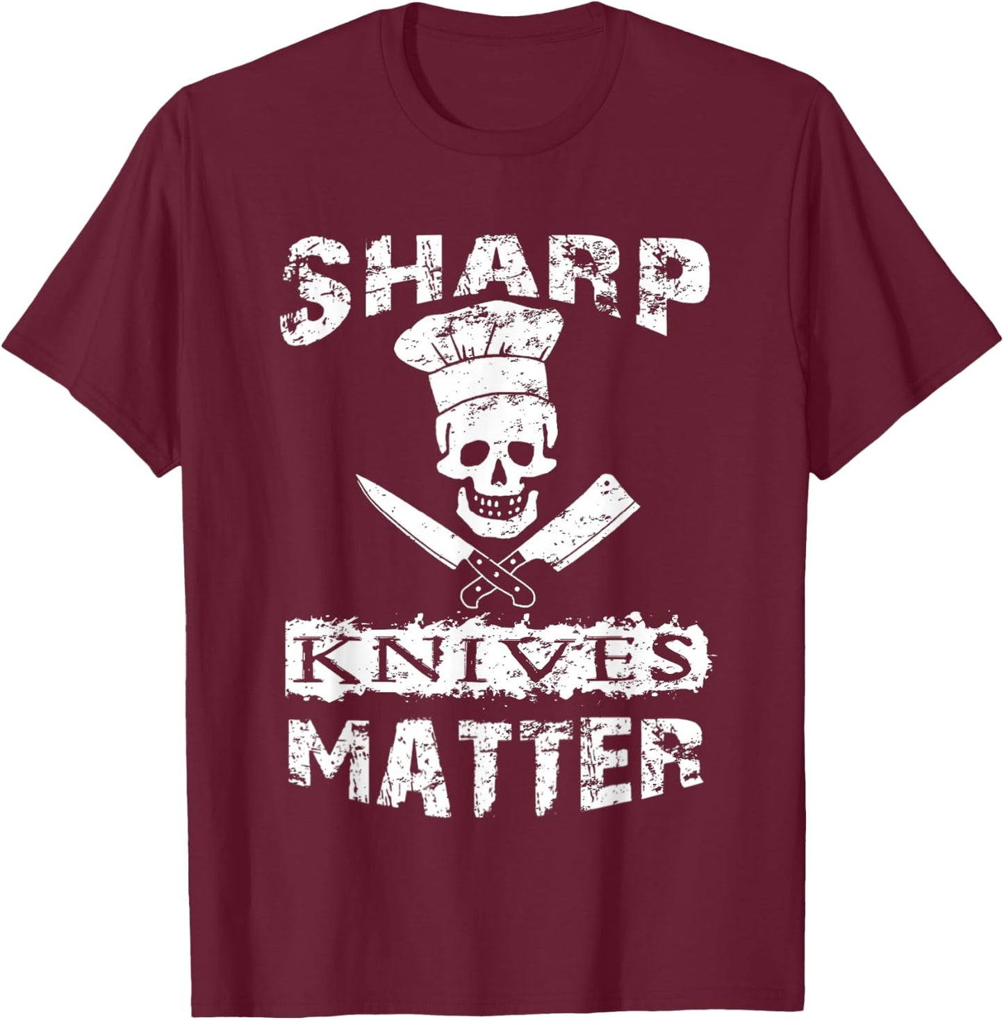 Sharp Knives Matter Chef Skull With Knives T-Shirt - T-Shirt | Maroon