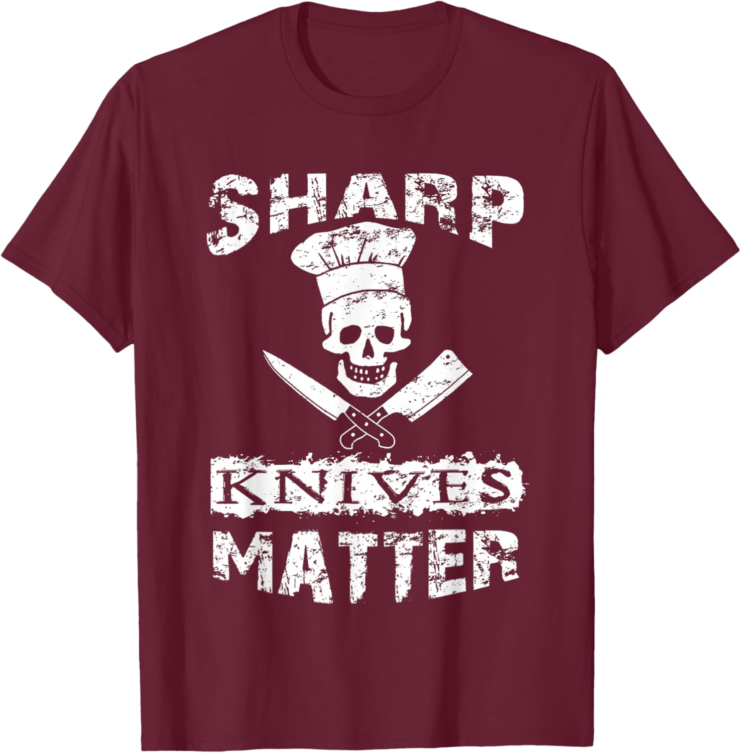 Sharp Knives Matter Chef Skull With Knives T-Shirt - T-Shirt | Maroon