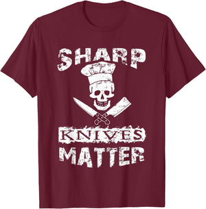 Sharp Knives Matter Chef Skull With Knives T-Shirt - T-Shirt | Maroon