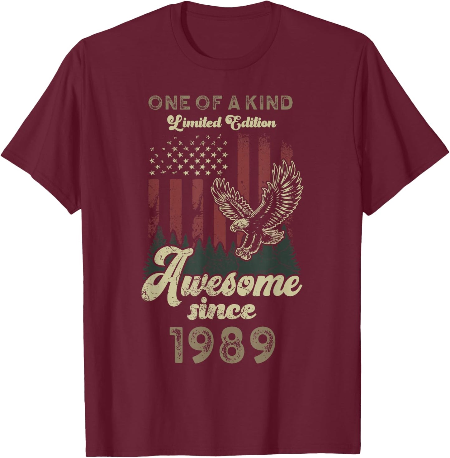 1989 American Flag Eagle 37th Birthday Patriotic T-Shirt - T-Shirt | Maroon