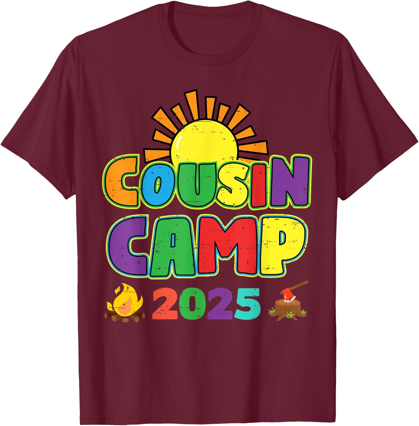 Cousin Camp 2025 Family Vacation Summer Camping Crew T-Shirt - T-Shirt | Maroon
