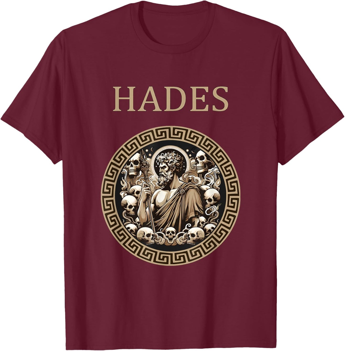 Agema Apparel Hades Greek God of the Underworld , Small, Black T-Shirt - T-Shirt | Maroon