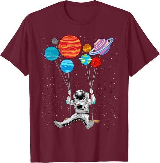 Space Themed Women Outer Space Moon Galaxy Astronaut T-Shirt - T-Shirt | Maroon