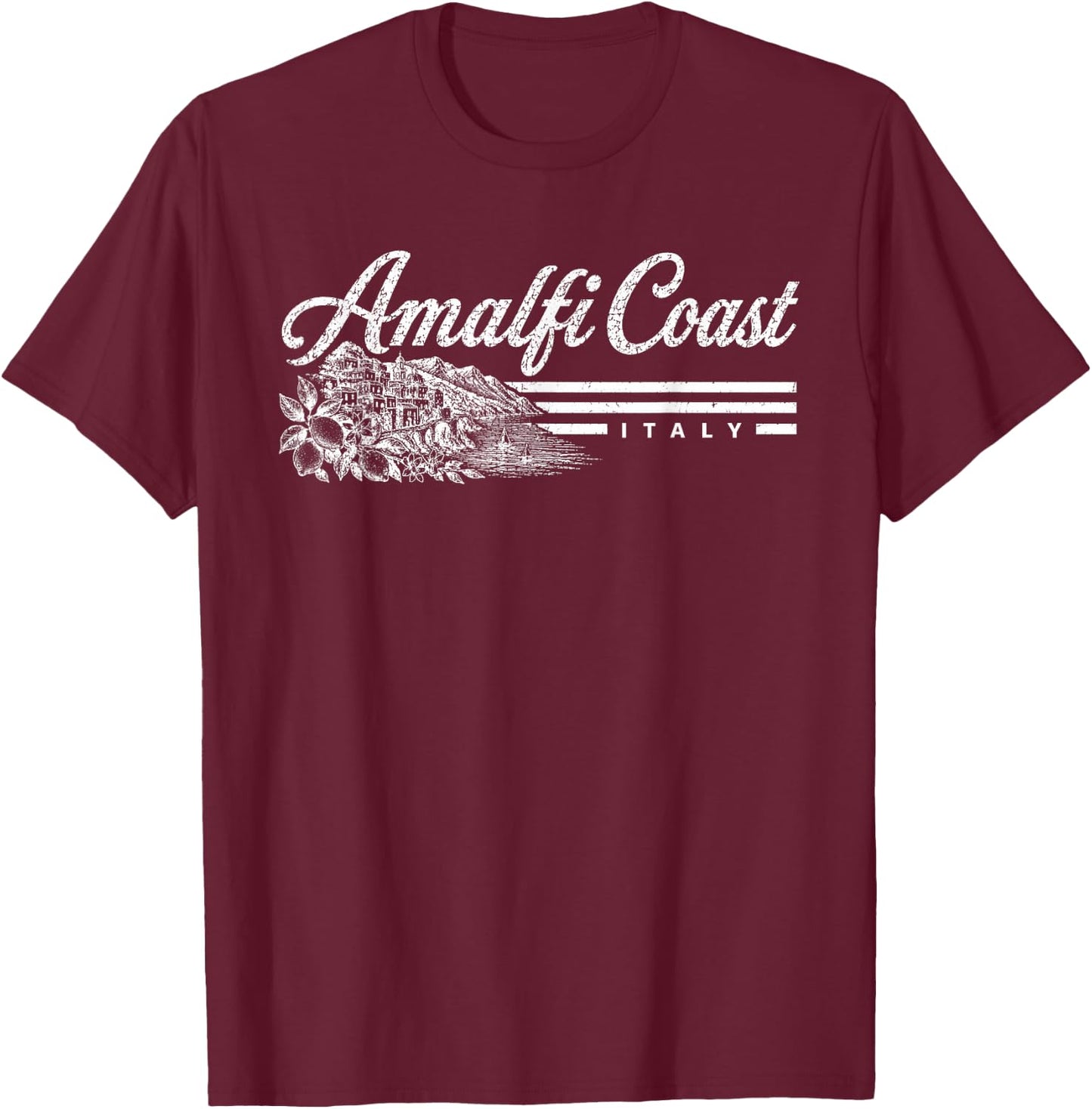 Amalfi Coast Italy Vintage Retro Travel Destination T-Shirt - T-Shirt | Maroon