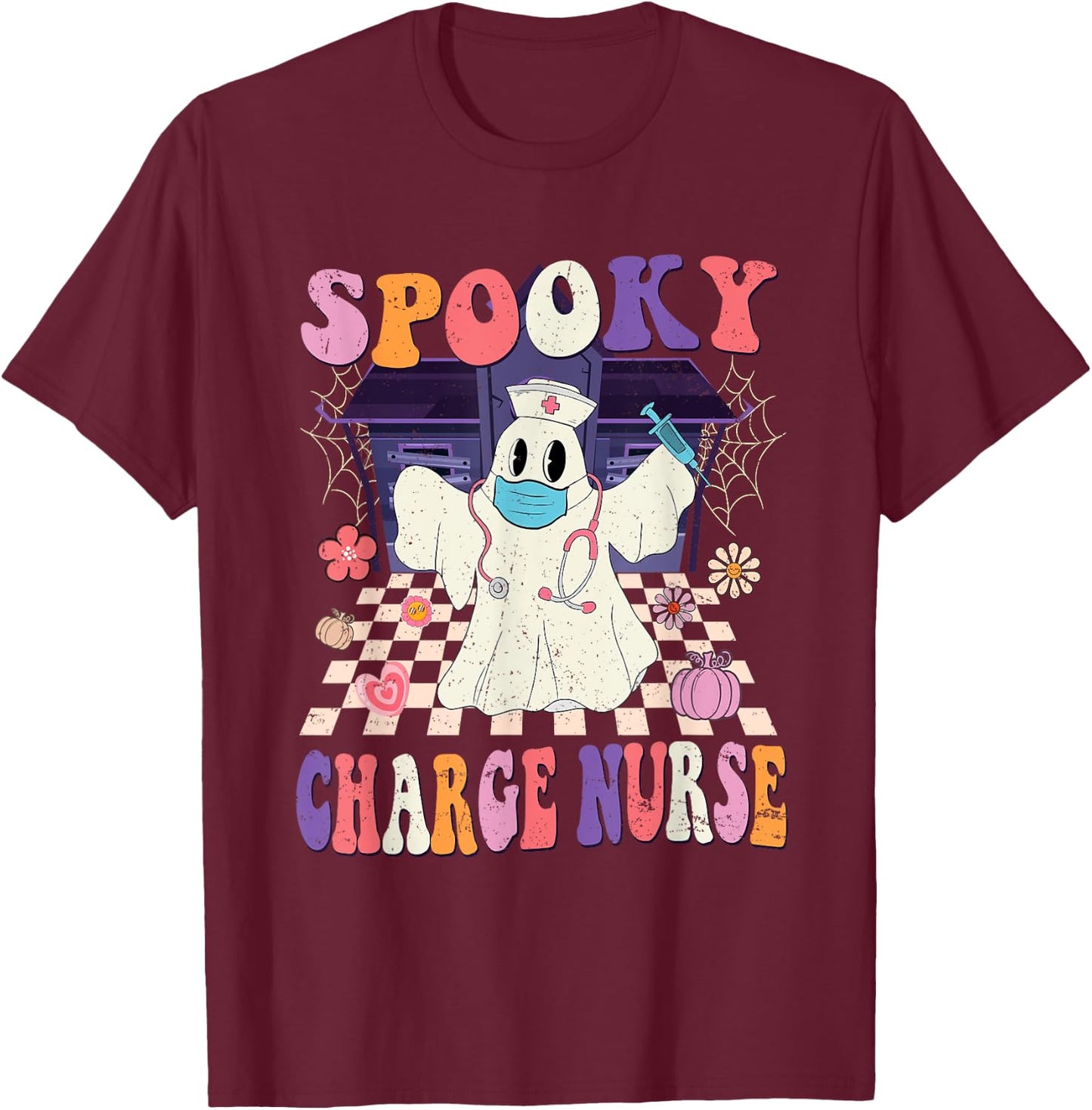 Groovy Spooky Charge Nurse Funny Halloween Costume T-Shirt - T-Shirt | Maroon