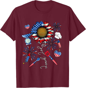 Lunch Lady 4th Of July Sunflower Proud Flag Patriotic Lover T-Shirt - T-Shirt | Maroon
