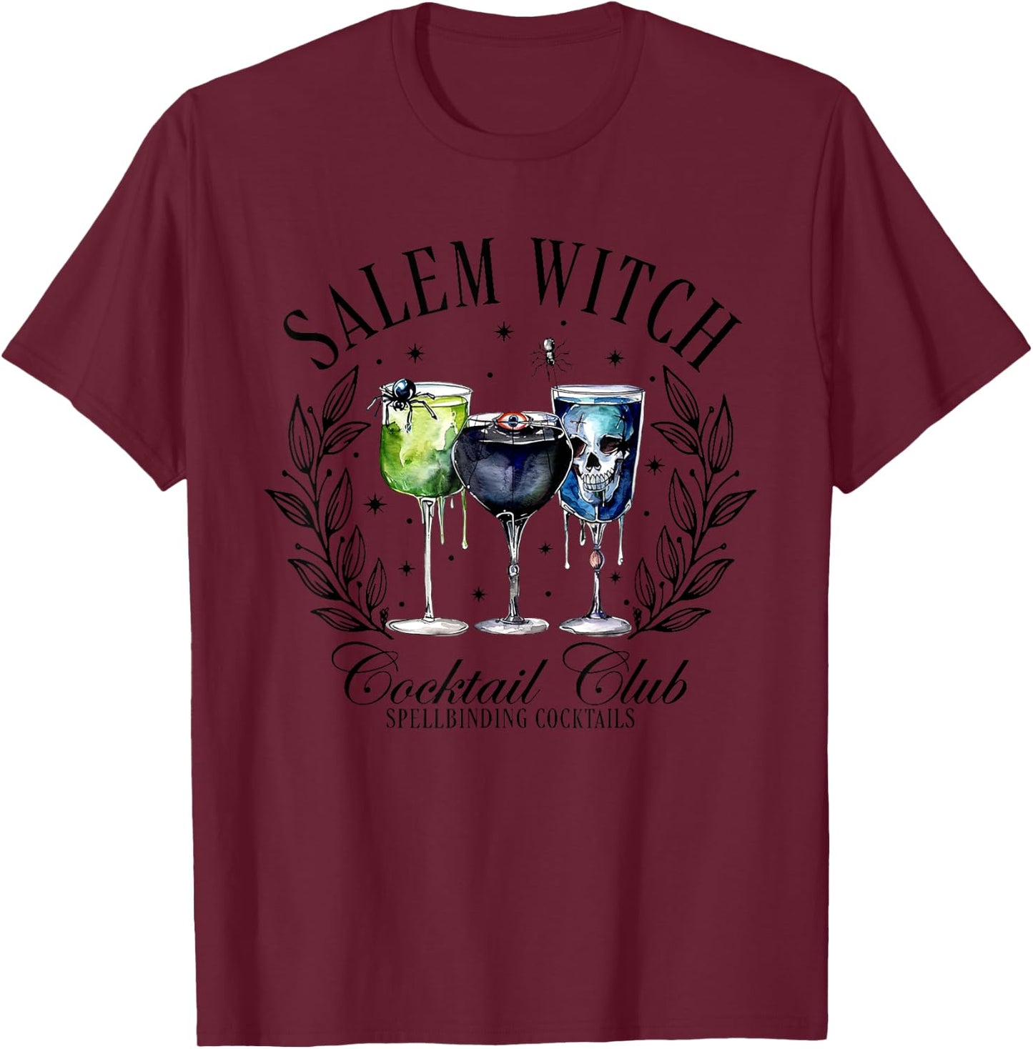 Salem Witch Cocktail Club, Retro Halloween Witchy T-Shirt - T-Shirt | Maroon