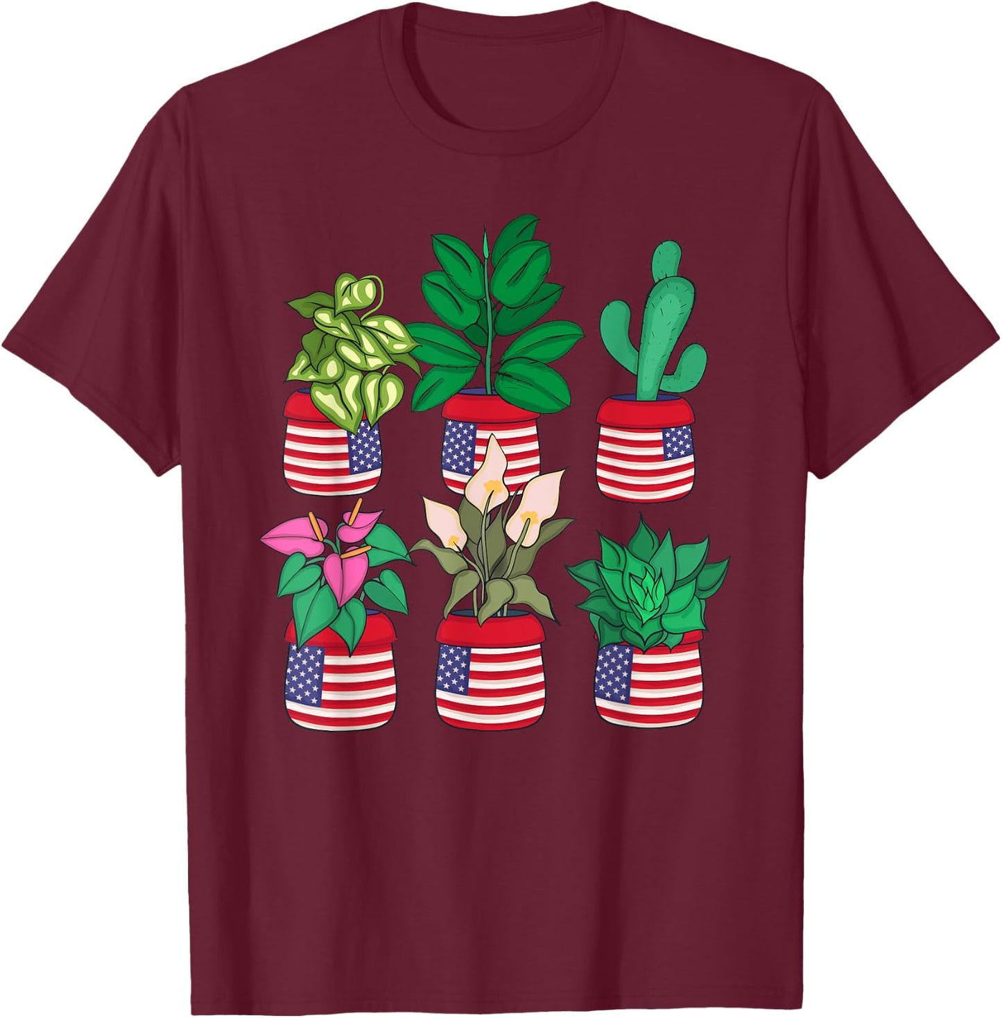 Plant Lover 4th Of July Women Florist Plants T-Shirt - T-Shirt | Maroon
