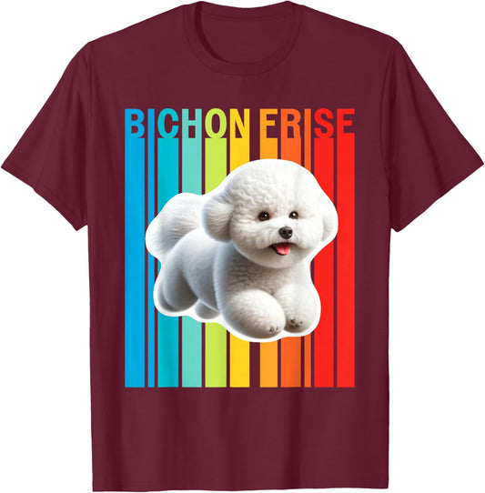 Colorful Bichon Frise T-Shirt - T-Shirt | Maroon