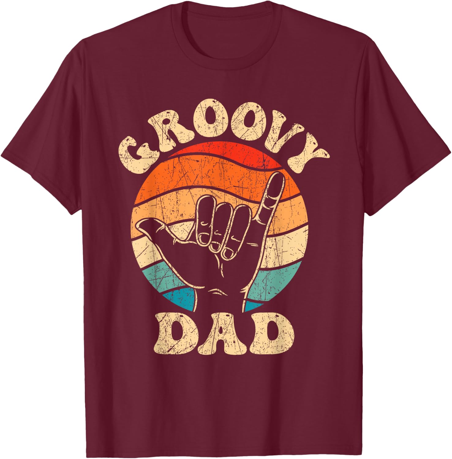 Groovy Dad 70s Aesthetic Nostalgia 1970's Retro Groovy Dad T-Shirt - T-Shirt | Maroon
