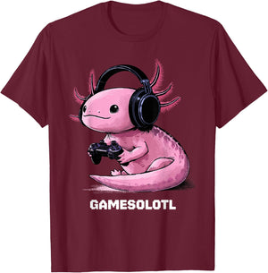 Gamer Axolotl Shirt Kids Gamesolotl Fish Gaming Video Gamer T-Shirt - T-Shirt | Maroon