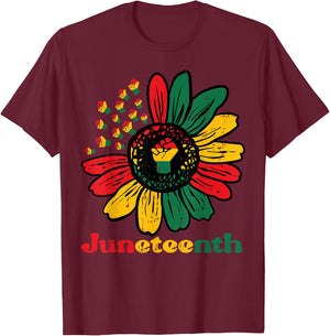 Juneteenth African Sunflower Fists Girls Kids Toddler Women T-Shirt - T-Shirt | Maroon