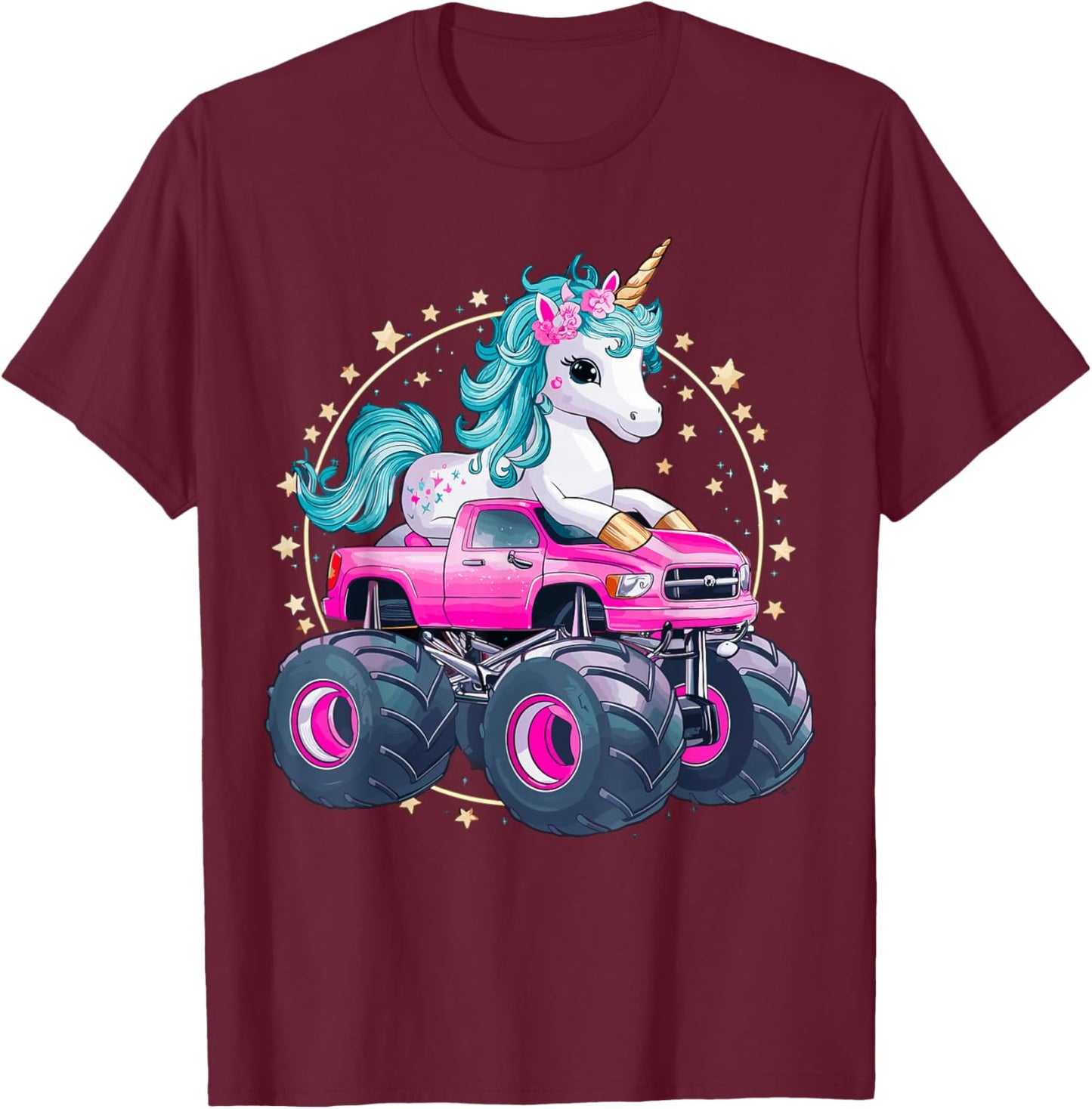 Monster Truck Unicorn Girl Birthday Party Monster Truck T-Shirt - T-Shirt | Maroon