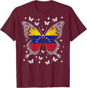 Venezuelan Roots -Kids Venezuelan Flag Butterfly , Black, Small, Short Sleeve T-Shirt - T-Shirt | Maroon