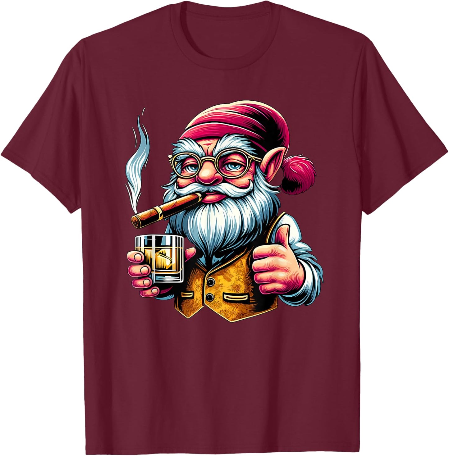 Gnome Cigar And Whiskey T-Shirt - T-Shirt | Maroon