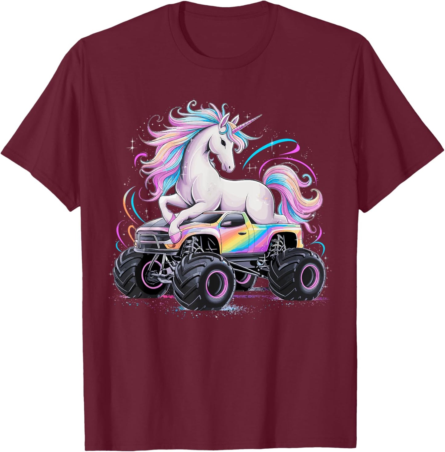 Monster Truck Unicorn Birthday Party Girls Monster Truck T-Shirt - T-Shirt | Maroon