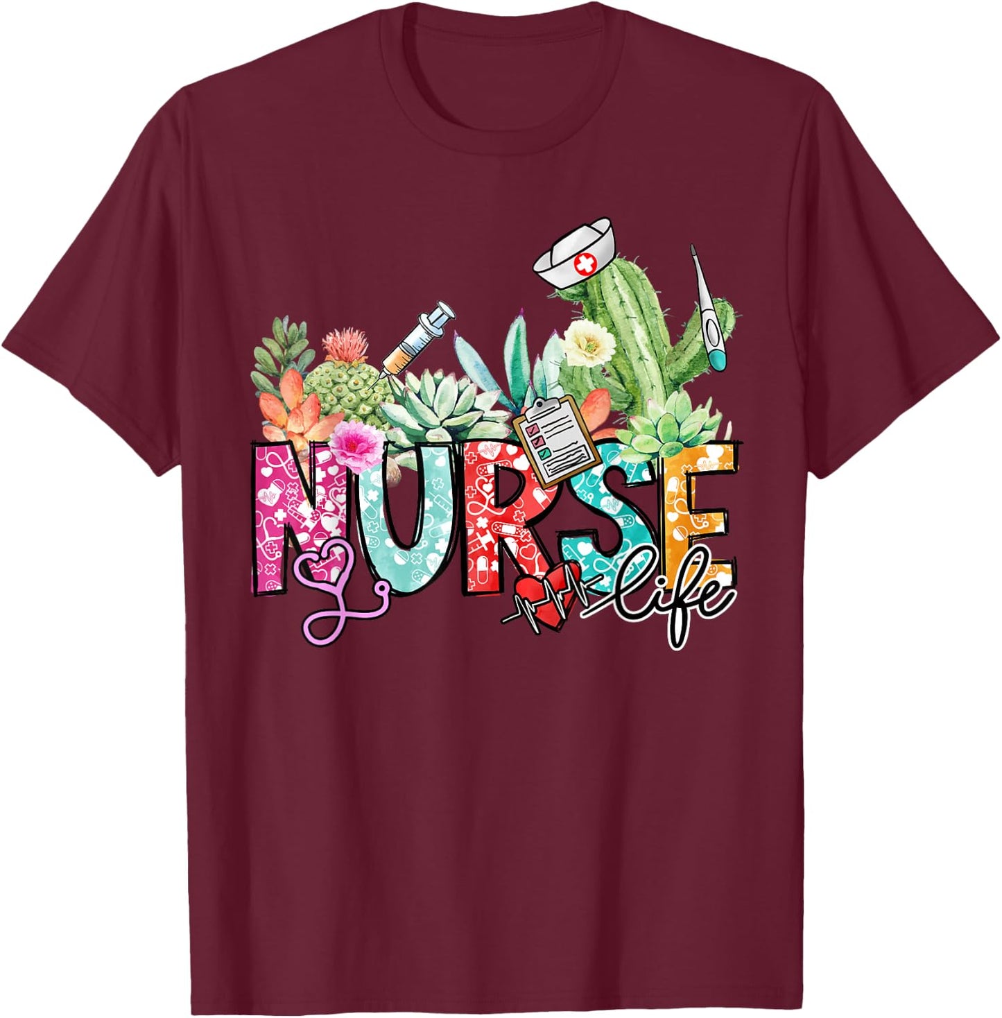 Funny Nurse Mom Cactus Lover for Professionals Nursing T-Shirt - T-Shirt | Maroon