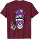 Boho Skeleton Messy Bun Bandana Halloween Apparel For Mom T-Shirt - T-Shirt | Maroon