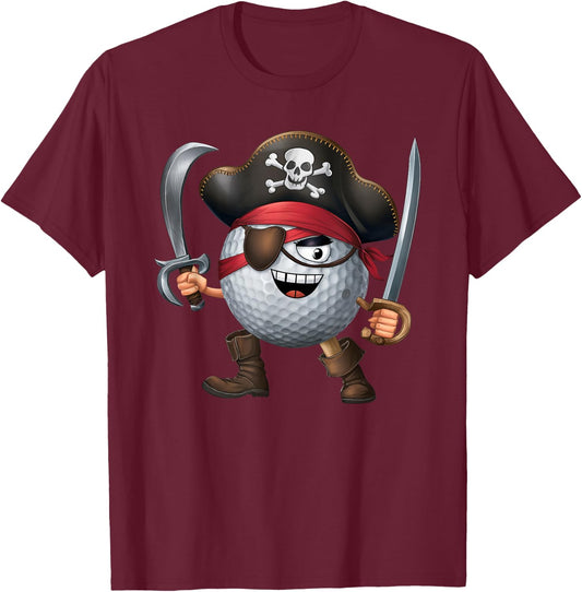 Golf Halloween Pirate Player Kids Pirate Funny T-Shirt - T-Shirt | Maroon
