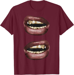 Grillz Jewelry Grills Fashion Mouth Nails Y2KK Lips T-Shirt - T-Shirt | Maroon