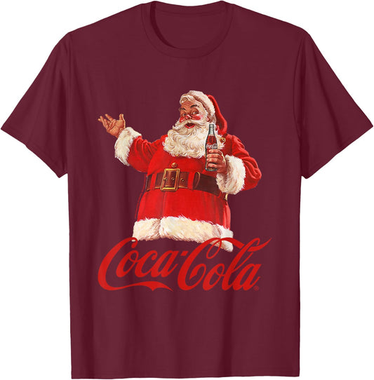 Coca Cola Christmas Santa Bottle T-Shirt - T-Shirt | Maroon