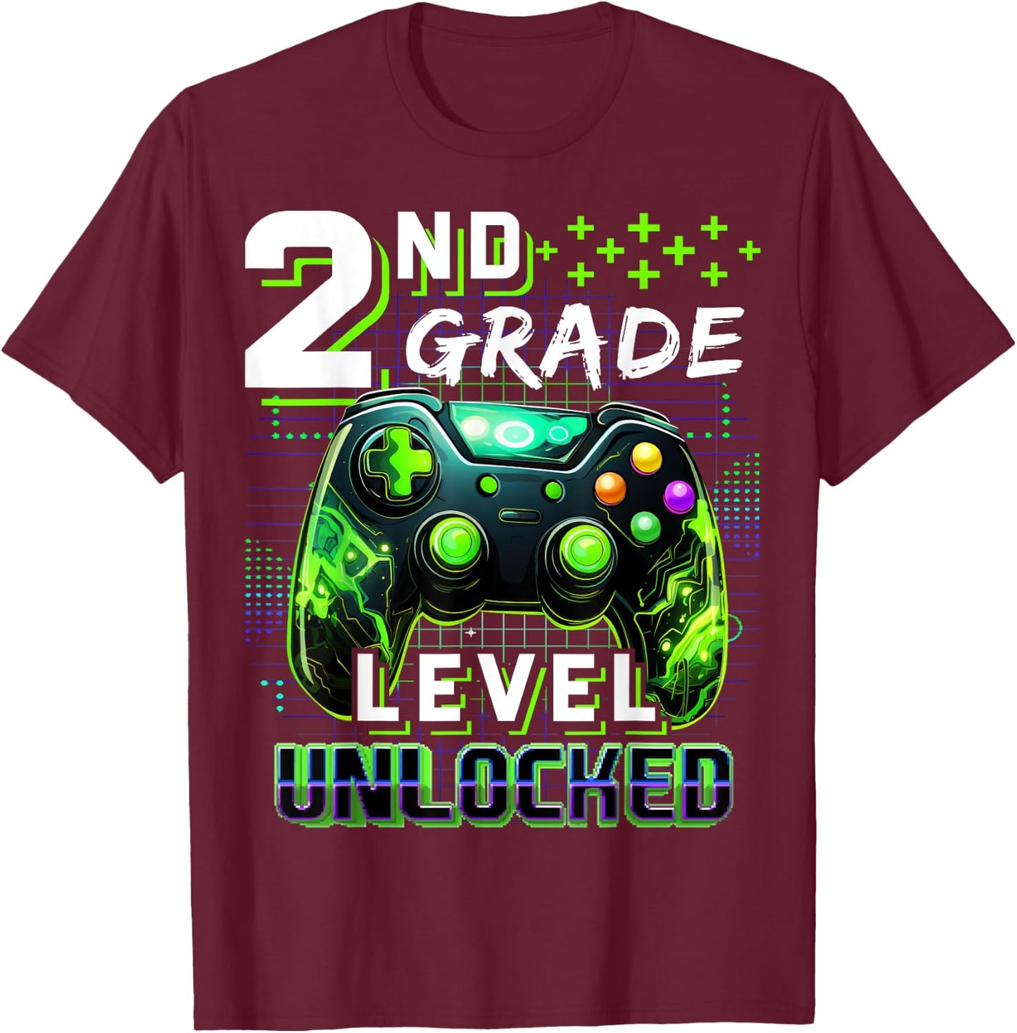 Back to School 2nd Grade Boys Gamer First Day School Level T-Shirt - T-Shirt | Maroon