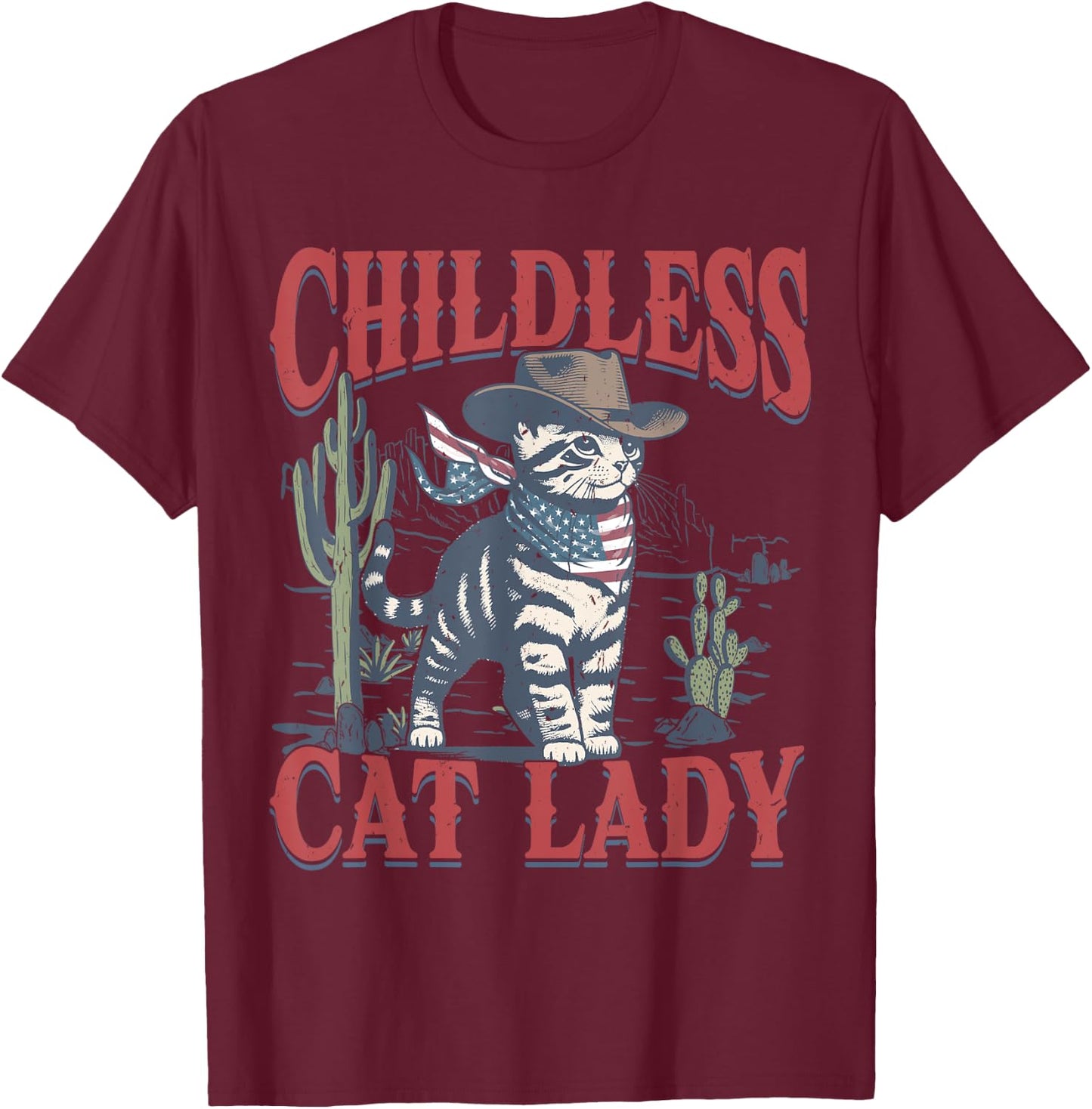 Cowboy Cat Childless Cat Lady For Kamala Election Voting T-Shirt - T-Shirt | Maroon