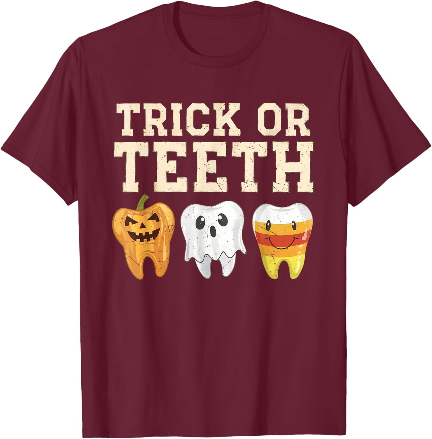 Trick Or Teeth Halloween Dental Crew Dentist Boys Girls Kids T-Shirt - T-Shirt | Maroon