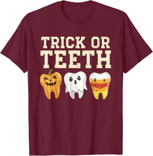 Trick Or Teeth Halloween Dental Crew Dentist Boys Girls Kids T-Shirt - T-Shirt | Maroon