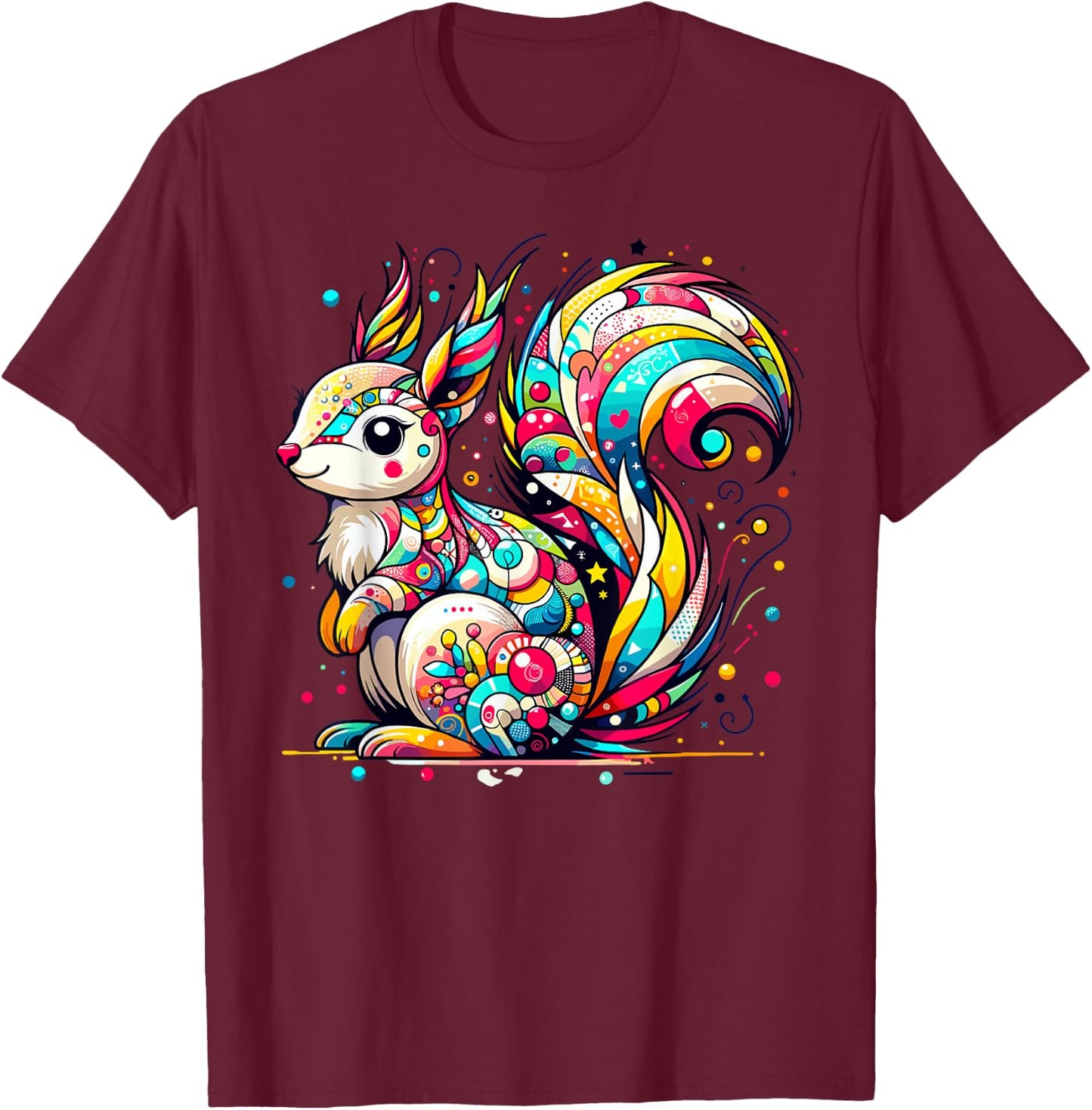 Hobicore Aesthetic Squirrel Lover Shirt Colorful Squirrel T-Shirt - T-Shirt | Maroon