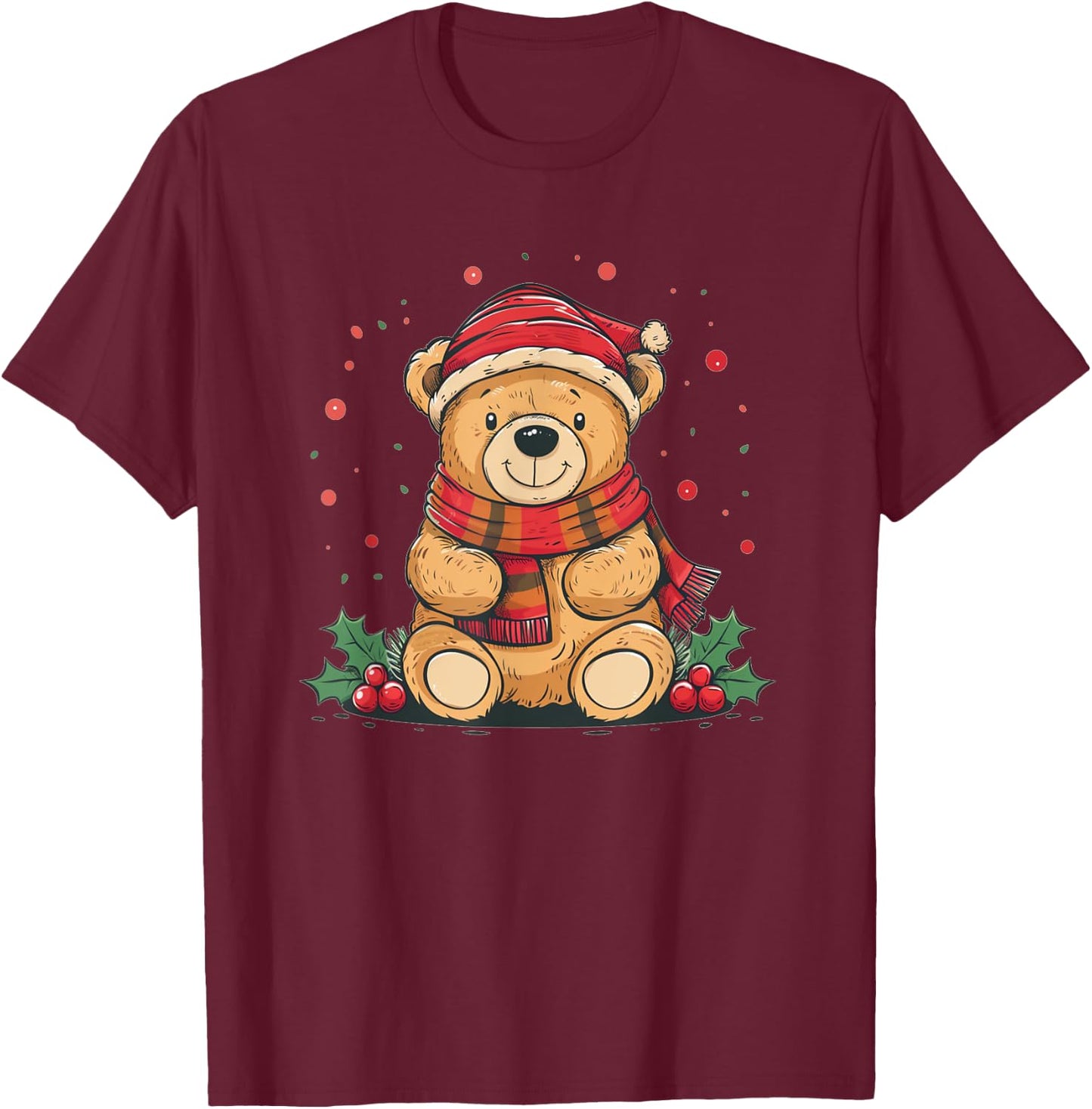 Funny fluffy Teddy Bear in Christmas Season and Dress T-Shirt - T-Shirt | Maroon