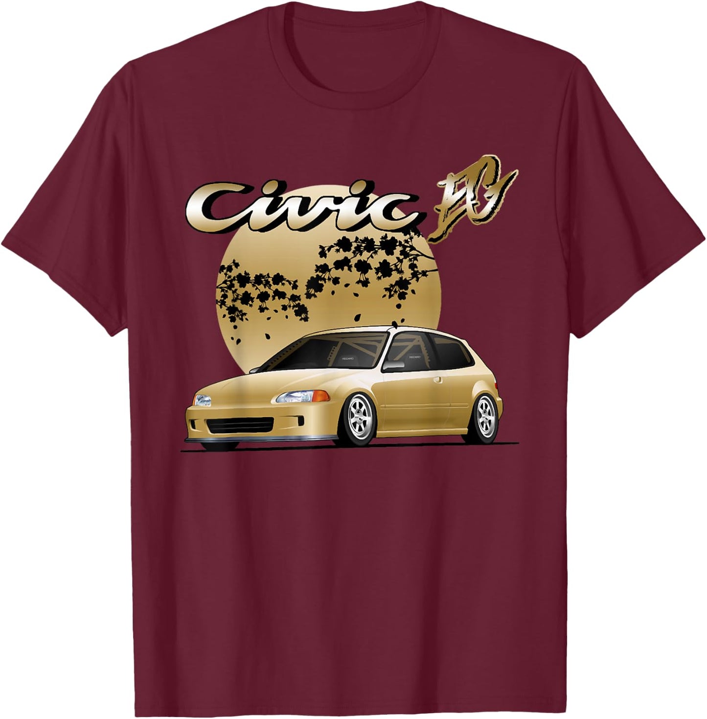 Civic eg Japanese car , Small, Black T-Shirt - T-Shirt | Maroon