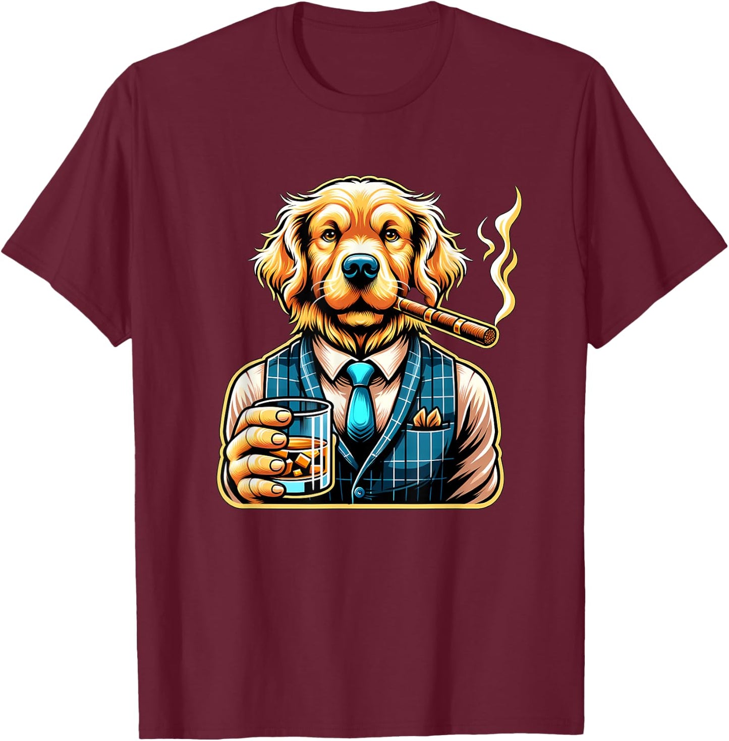 Golden Retriever Dog Cigar And Whiskey Women T-Shirt - T-Shirt | Maroon