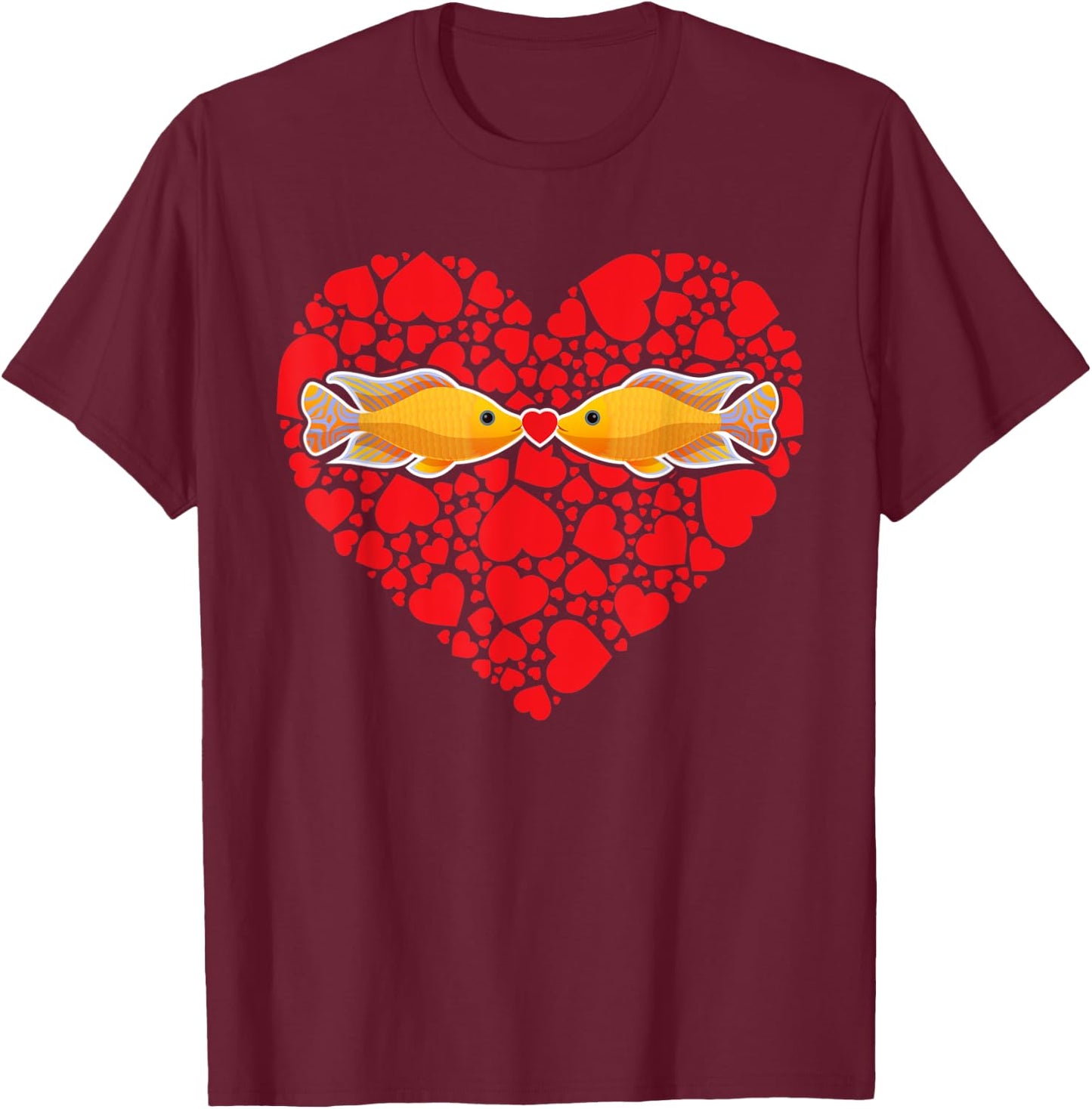 Aquarium Fish Lover Valentine's Day Gift Fish Kissing Fish T-Shirt - T-Shirt | Maroon