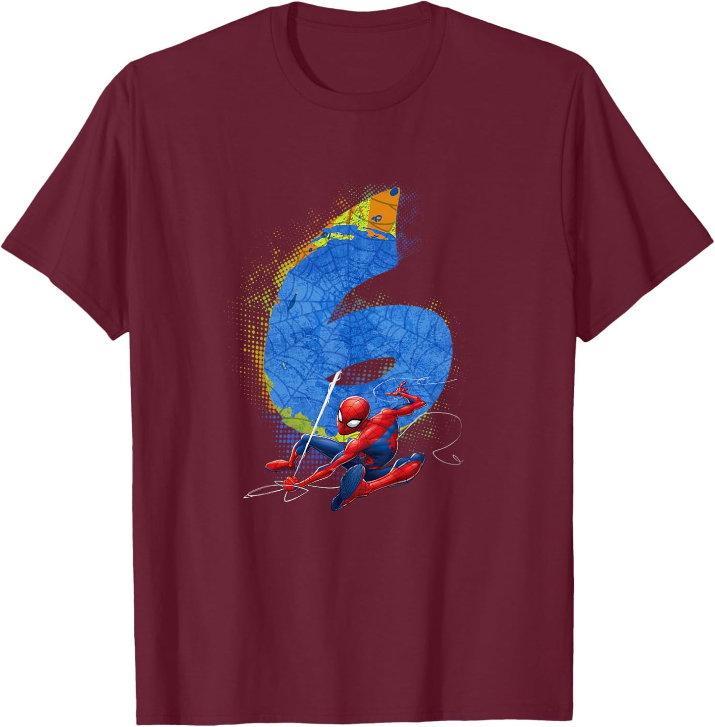 Kids Marvel Super Heroes Spider-Man 6 Year Old Sixth Birthday T-Shirt - T-Shirt | Maroon