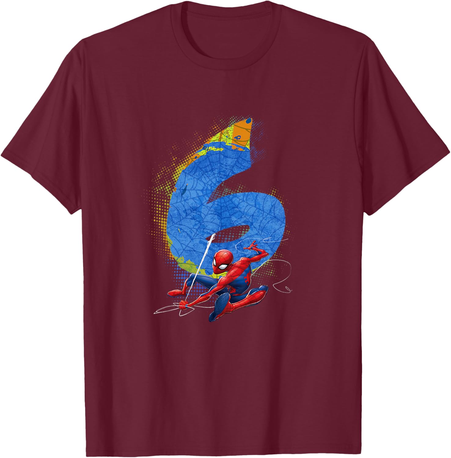 Kids Marvel Super Heroes Spider-Man 6 Year Old Sixth Birthday T-Shirt - T-Shirt | Maroon