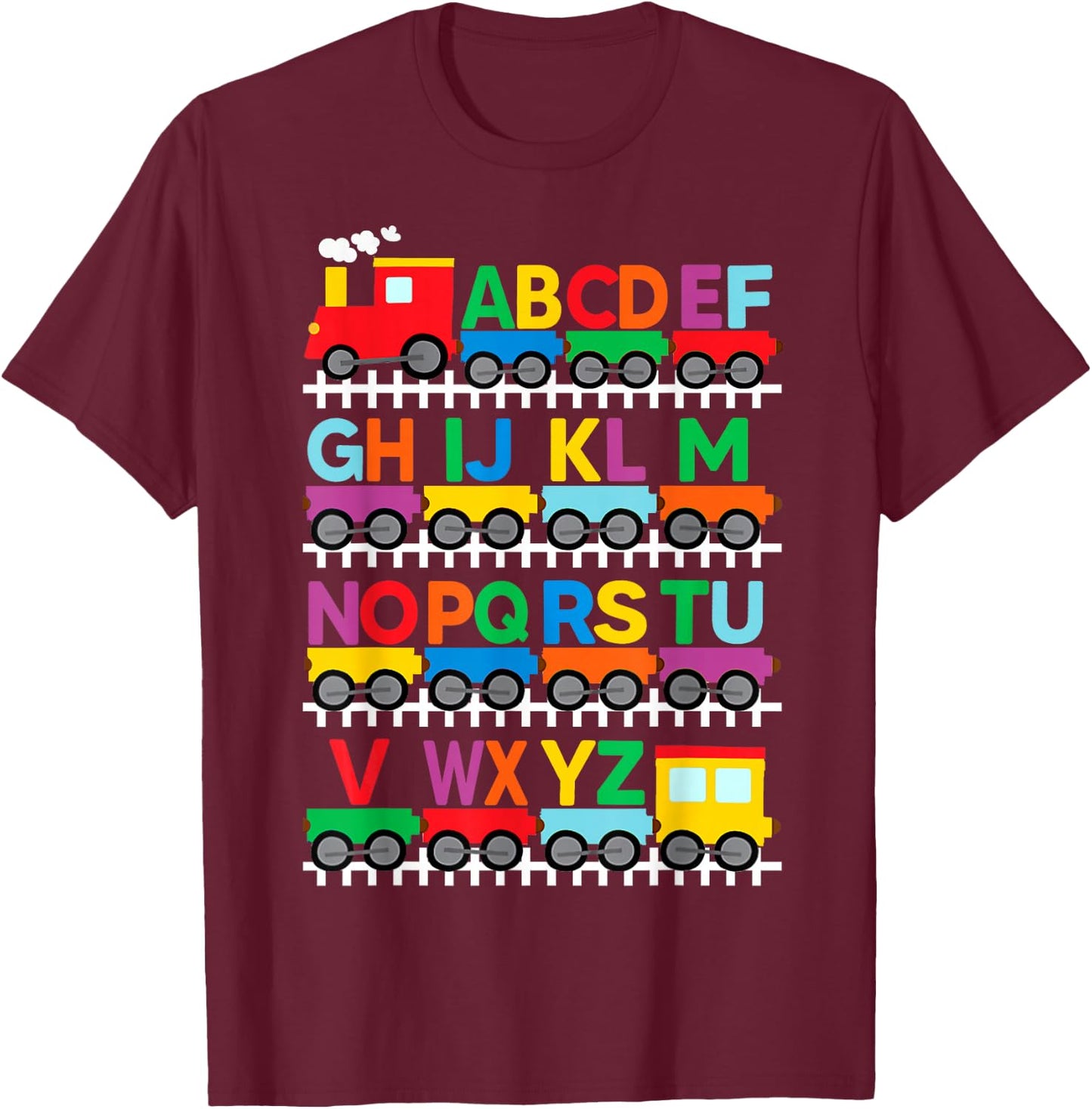 Train Railroad Lover ABC Alphabet A-Z ABCs Kindergarten Kids T-Shirt - T-Shirt | Maroon
