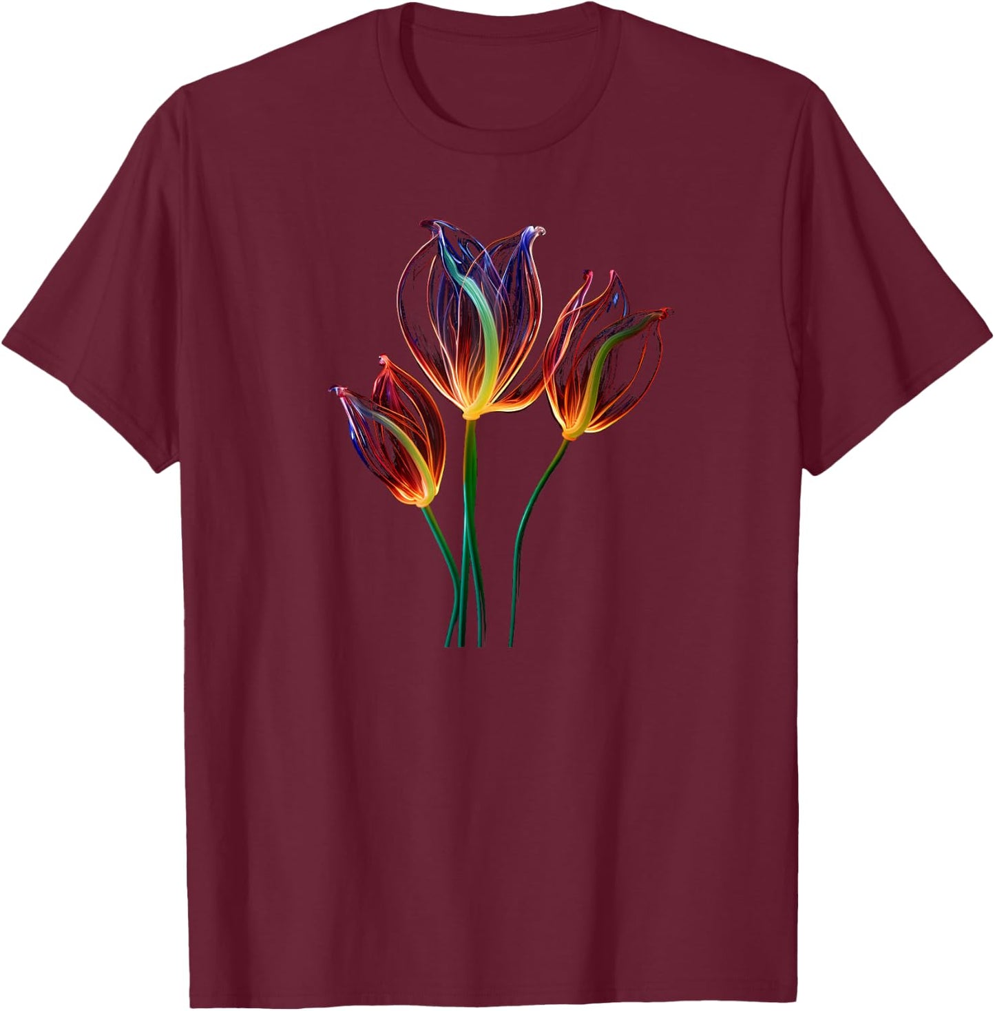 Flowers, Tulip, Art, Color, Love, Cute, Minimal, Fashion T-Shirt - T-Shirt | Maroon