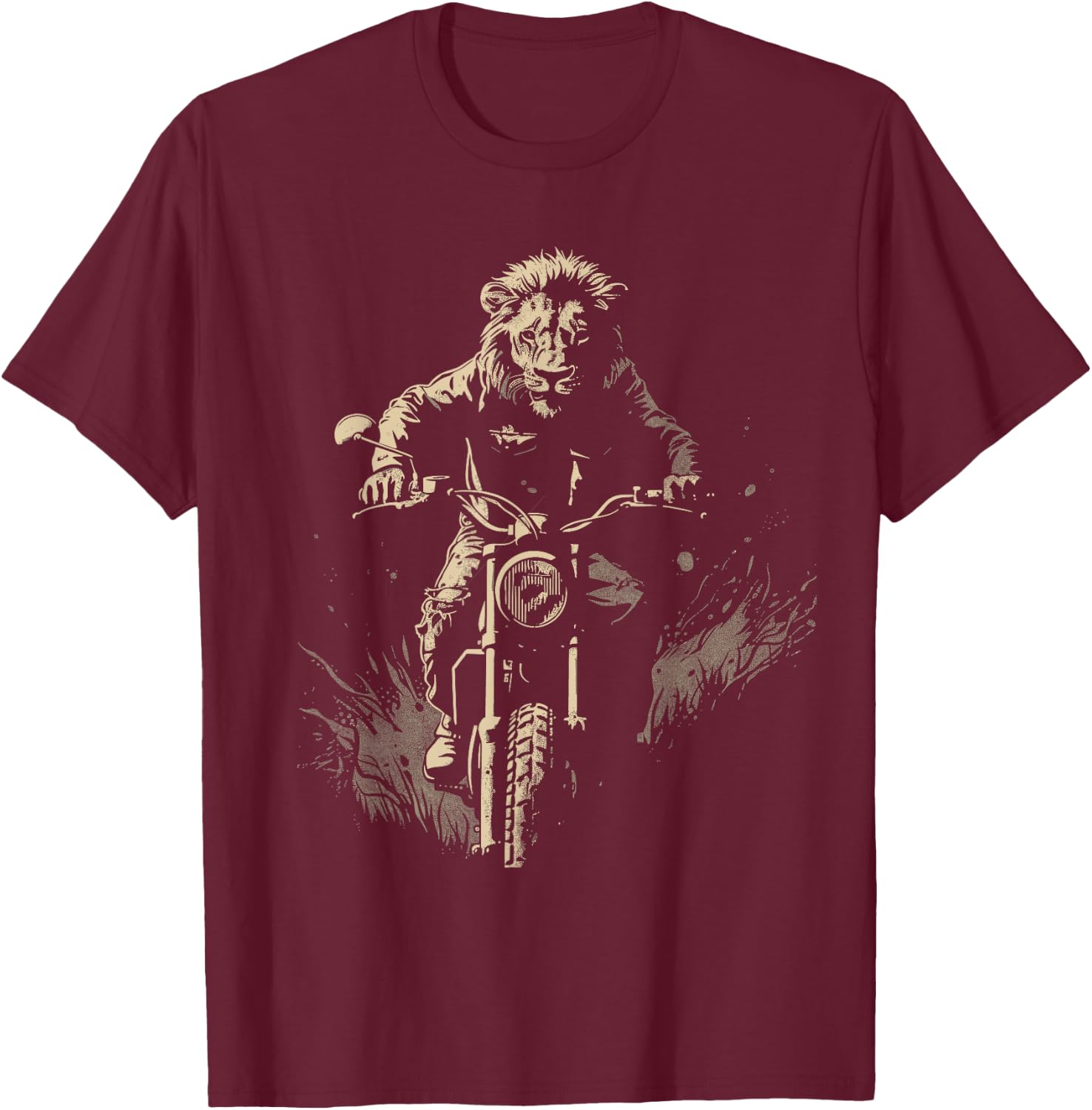 Lion Motorcycle Adventure Biker Riding Animal Rider Wildlife T-Shirt - T-Shirt | Maroon
