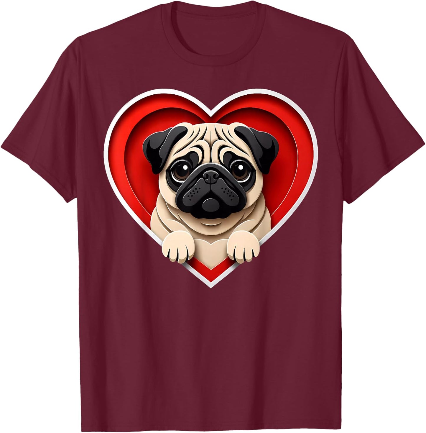 Pug Heart Cute Puppy Dog Lover or Owner T-Shirt - T-Shirt | Maroon