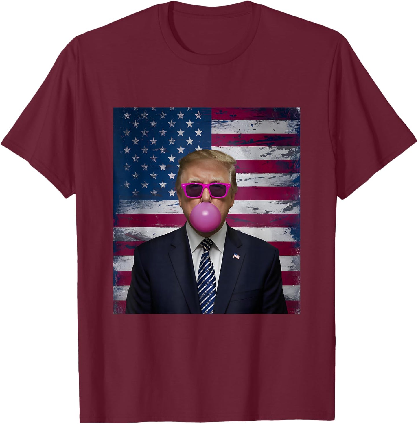 Pink Sunglasses Trump Bubble Gum 2024 USA Flag Vintage T-Shirt - T-Shirt | Maroon