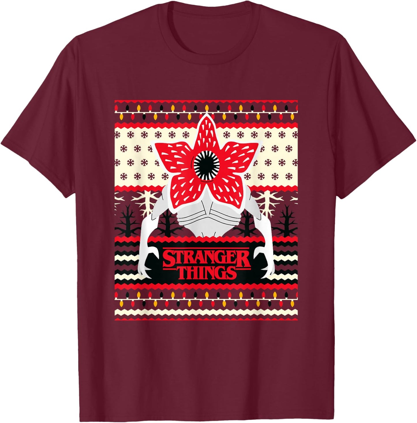 Stranger Things Christmas Epic Demogorgon Chest Ugly Sweater T-Shirt - T-Shirt | Maroon