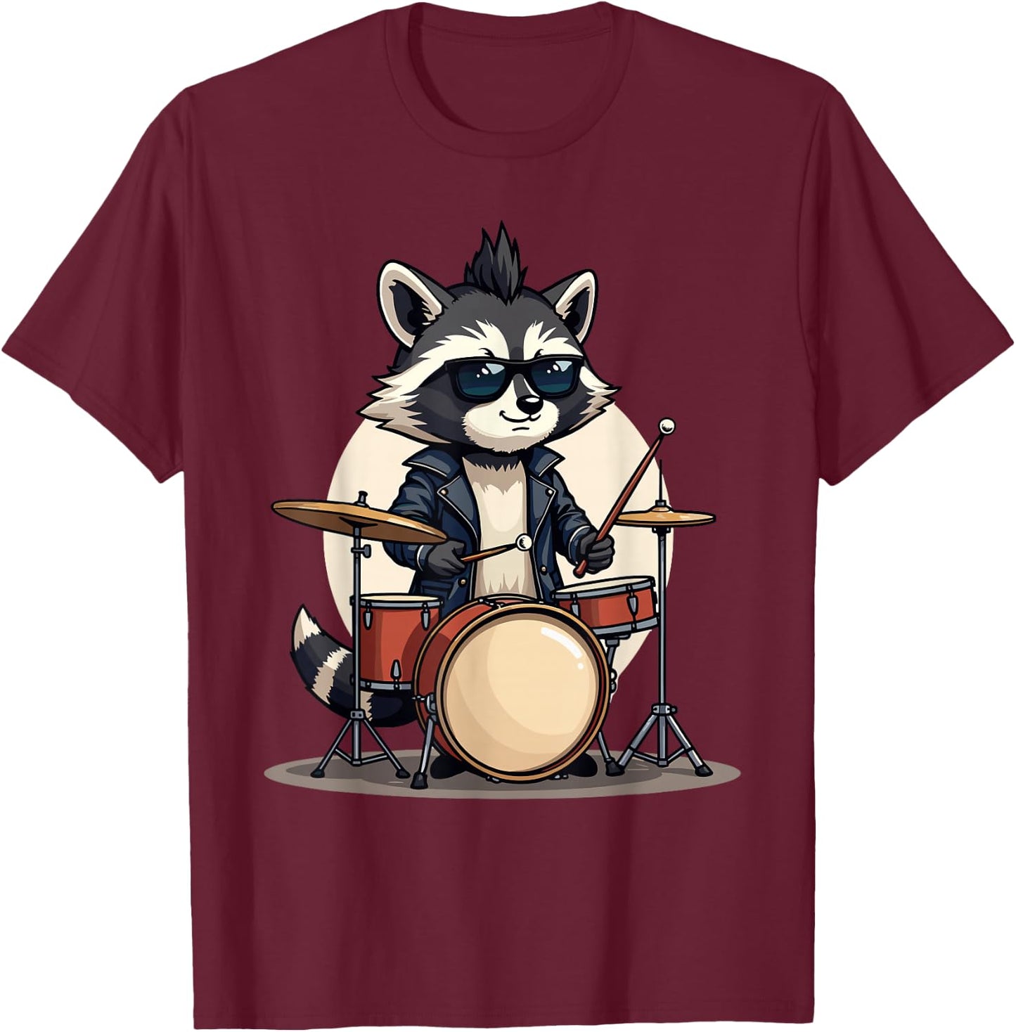Drum & Drummer Gifts for Boys, Men & Youth | Drummer & Drums | Musician, Funny Raccoon & Music Drumming T-Shirt - T-Shirt | Maroon