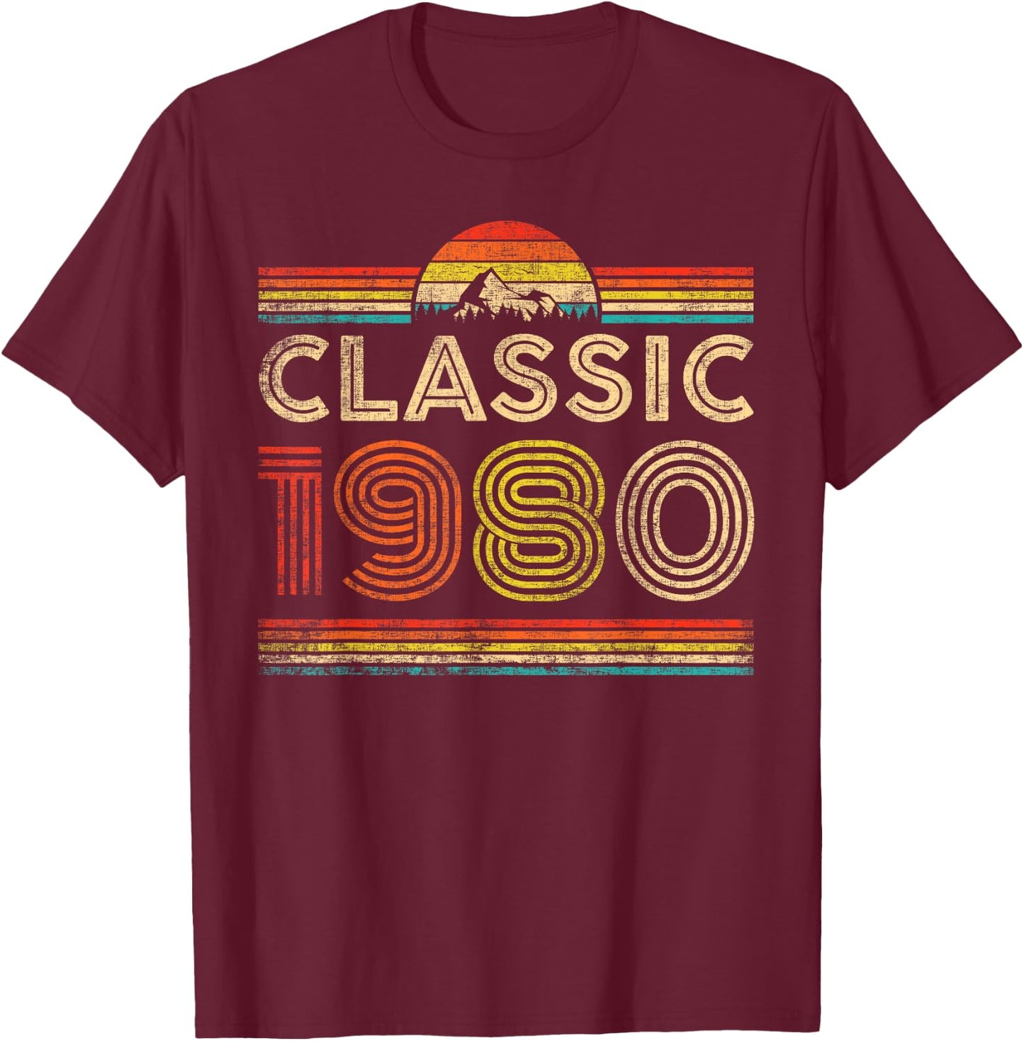 Classic 1980 Vintage 1980 Classic Year Men Women Birthday T-Shirt - T-Shirt | Maroon