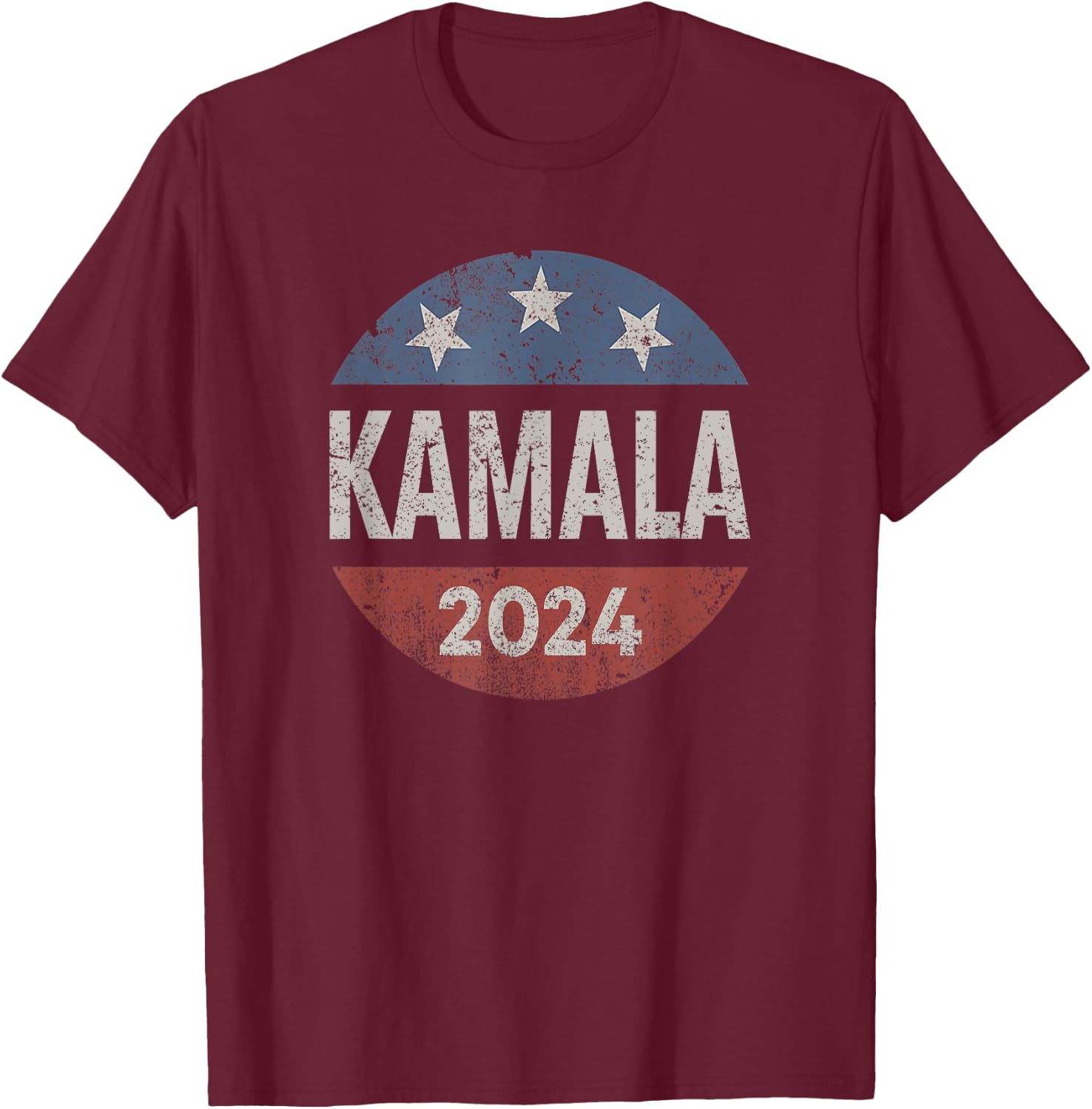 Retro Button Kamala Harris 2024 For President Campaign T-Shirt - T-Shirt | Maroon