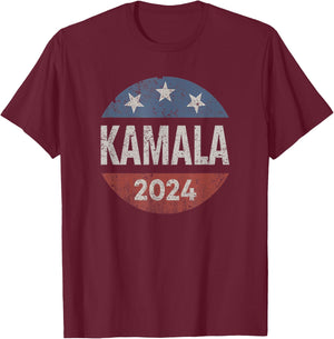 Retro Button Kamala Harris 2024 For President Campaign T-Shirt - T-Shirt | Maroon