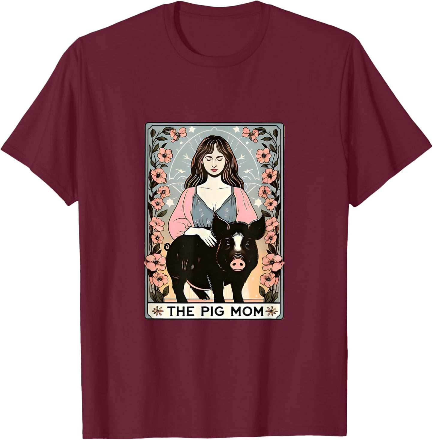 Pig mom mini pig potbelly pig tarot farm T-Shirt - T-Shirt | Maroon