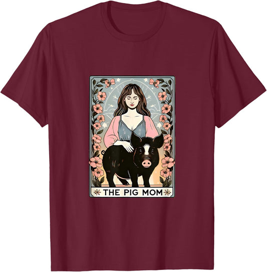 Pig mom mini pig potbelly pig tarot farm T-Shirt - T-Shirt | Maroon