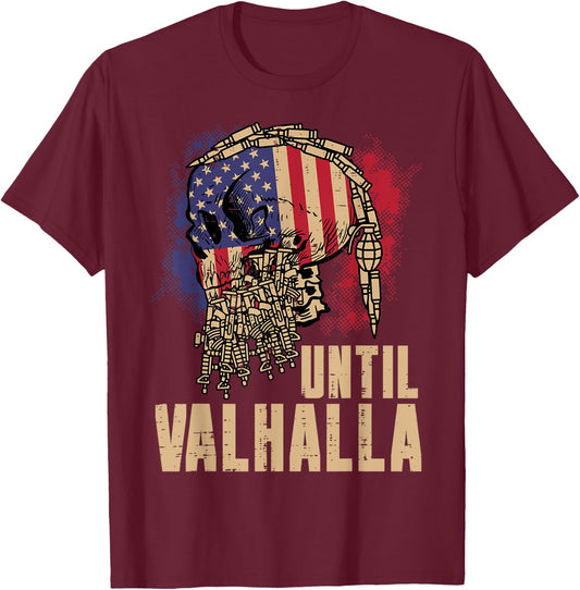Viking Skull US Flag Until Valhalla Norse Mythology Dad Men T-Shirt - T-Shirt | Maroon
