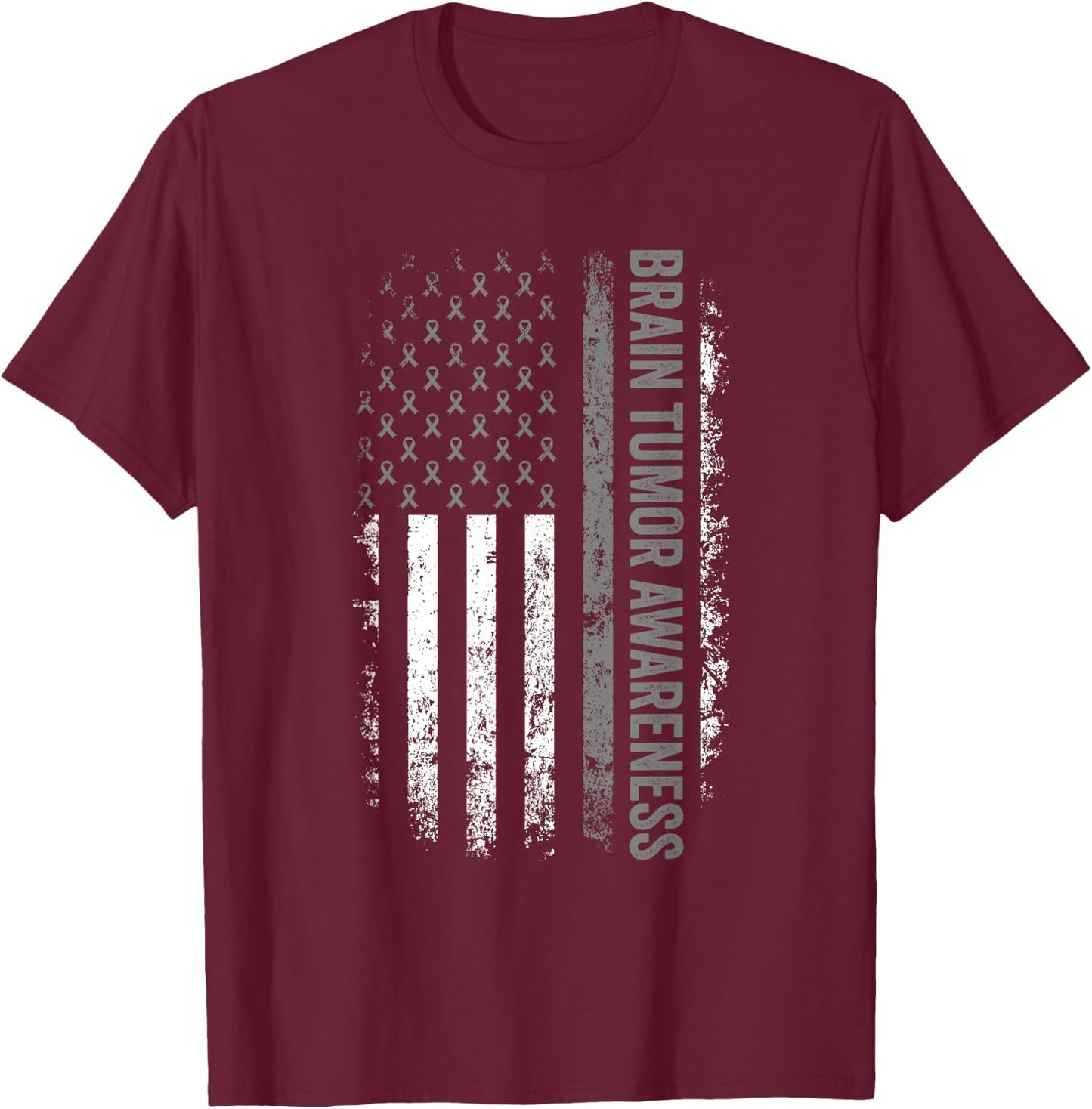 Brain Cancer Design American Flag Brain Tumor Awareness T-Shirt - T-Shirt | Maroon